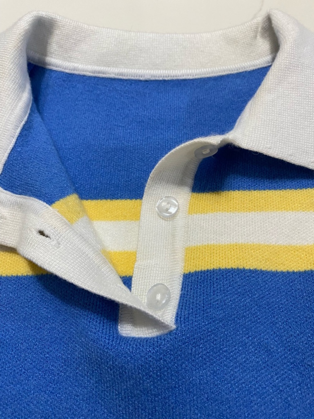 Woman’s Striped Crop Polo Top in Blue & Yellow SZ Medium - Picture 4 of 8